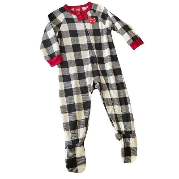 Family PJs Matching Baby Thermal Waffle Buffalo Check Footie One-Piece Size 18Mo - Picture 3 of 5